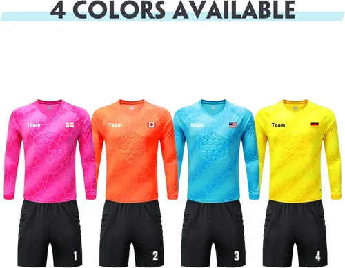 Vista 5 de Camiseta de portero de fútbol personalizada para niños y jóvenes, acolchada con número de nombre, logotipo del equipo, para niños y adultos