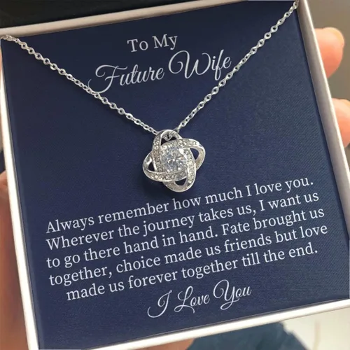 Vista 33 de Collar con texto en inglés «To My Future Wife & Prometido» – Joyería de compromiso con nudo de amor para novia