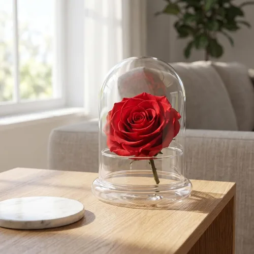 Vista 2 de Toddmomy Cúpula de cristal con base para artes y pequeños proyectos, flor preservada, 1 unidad
