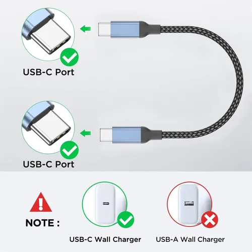 Vista 3 de Cable corto C a C de 6 pulgadas, paquete de 3 cables de carga rápida USBC de carga rápida para iPhone 16, cargador corto de automóvil, cable USB C a