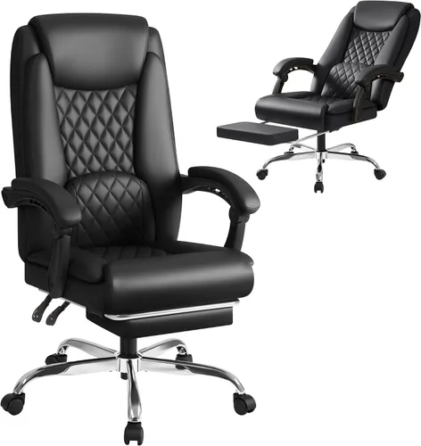 Vista 8 de Shahoo Silla de oficina grande y alta, silla de piel sintética ajustable en altura con reposapiés y soporte lumbar, silla ergonómica de respaldo