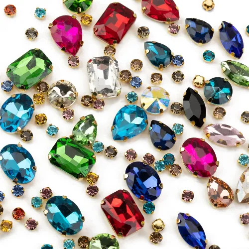 Vista 12 de Diamantes de imitación AB para coser, Choupee 130 piezas de diamantes de imitación para coser con respaldo de metal, engaste de dientes, garra