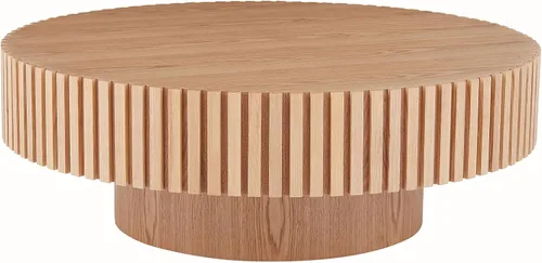 Vista 8 de KEVINSPACE Mesa de centro redonda de 35.43 pulgadas para sala de estar, pedestal de madera redonda, mesa de centro para sala, mesa de centro