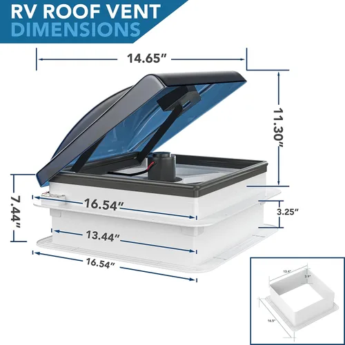 Vista 2 de Ventilador de ventilación de techo RV de 14 x 14 pulgadas, sensor de lluvia ajustable de 5 velocidades, control remoto con tapa ahumada