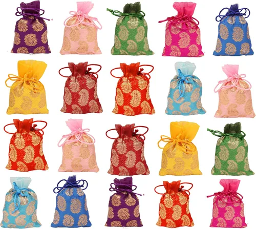 Vista 16 de Touchstone Drawstring Bags Indian Handcrafted Pouches Potli for Gifts Elefante_Multicolor (paquete de 20)