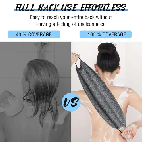 Vista 4 de Exfoliante de espalda para ducha, paño para la espalda, toalla de longitud extendida, de nailon, con correa elástica, para baño, paquete de 2
