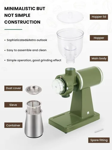 Vista 5 de Huanyu Molinillo eléctrico de grano de café 8.82 oz, molienda comercial y casera, molinillo de rebabas automático de 200 W, molinillo profesional 8