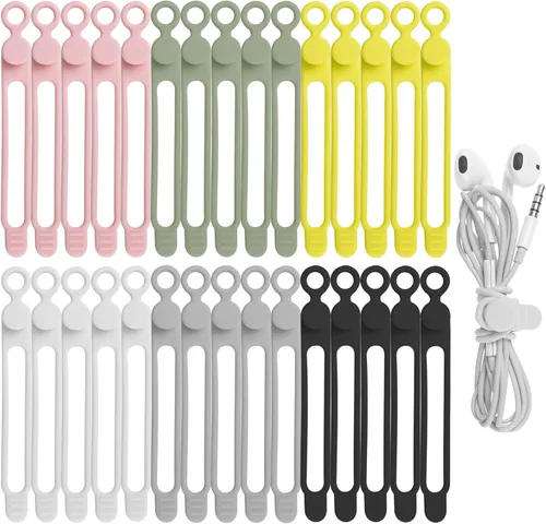Vista 11 de Bridas de silicona para cables, organizador de cables (16 negro (16pcs-Black)