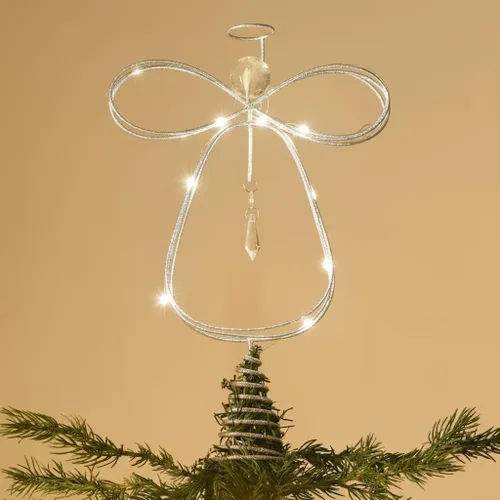 Vista 8 de Valery Madelyn Adorno de Ángel Iluminado para la Punta del Árbol de Navidad con Temporizador, Ángel Pequeño de Metal Dorado Preiluminado de 10