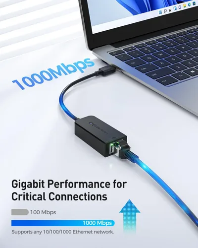 Vista 2 de Cable Matters Adaptador de USB 3.1 Tipo C (USB-C & Thunderbolt compatible con 3 Puertos) a RJ45 Gigabit Ethernet LAN, Negro