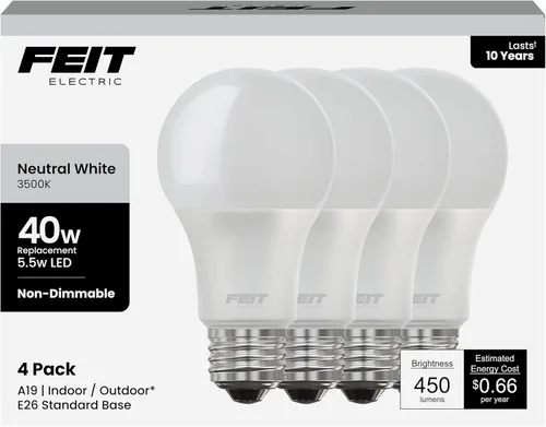 Vista 11 de Feit Electric Bombillas LED A19, equivalente a 40 W, no regulables, 450 lúmenes, base estándar E26, blanco suave de 2700 K, 80 CRI, vida útil de 10