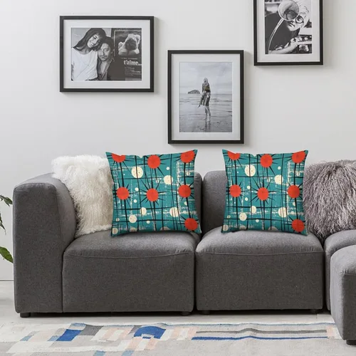 Vista 7 de Paquete de 2 fundas de almohada abstractas Art Deco para sala de estar, fundas de almohada retro de mediados de siglo con patrón atómico para sofá