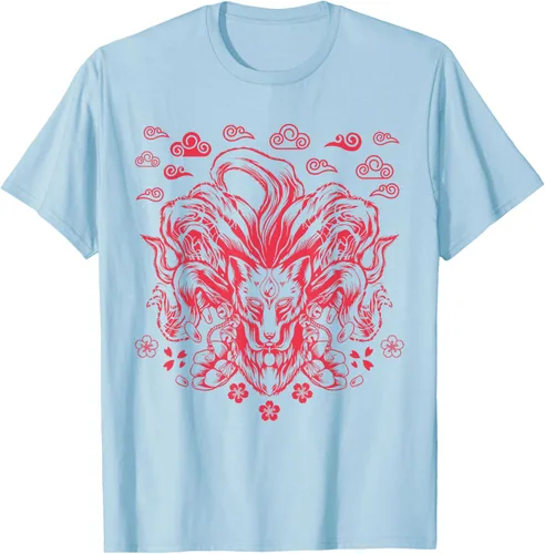 Vista 62 de Camiseta de anime japonés Nine Tails Fox Kitsune, Negro