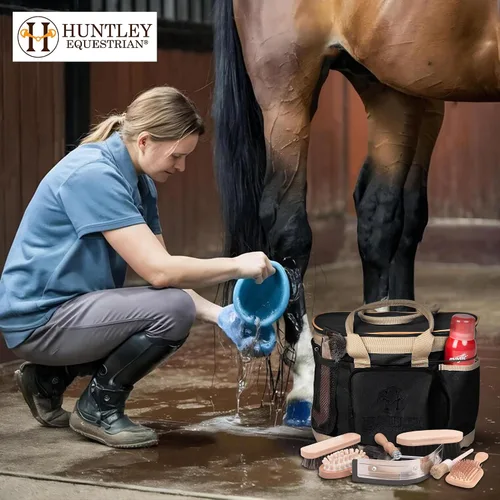 Vista 7 de Huntley Equestrian Bolsa de aseo de lujo perfectamente diseñada de fácil acceso con múltiples bolsillos con cierre superior de doble asa
