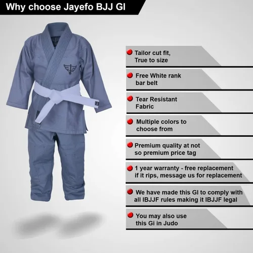 Vista 5 de Jayefo JIU Jitsu GI para niños y niñas, IBJJF Legal BJJ ligero, suave, preencogido, para niños y jóvenes, sin MMA, cinturón blanco