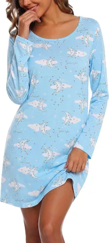 Vista 8 de ENJOYNIGHT Ropa de dormir de algodón para mujer, camisón de manga larga con estampado de camiseta para dormir ABC