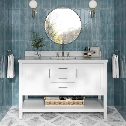 Vista 15 de ARIEL Hamlet - Mueble de baño de 54 pulgadas con fregadero, madera maciza, encimera de mármol italiano de Carrara de 1.5 pulgadas, fregadero