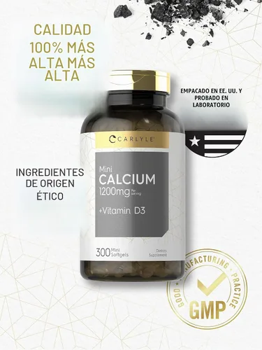 Vista 5 de Carlyle Calcio 1200 mg con vitamina D3 300 cápsulas blandas Suplemento sin OMG y sin gluten Suplemento sin OMG y sin gluten