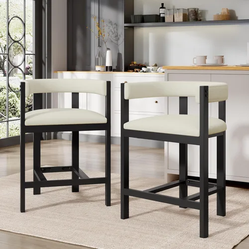 Vista 3 de Christopher Knight Home Rylan - Juego de 2 taburetes tapizados de tela moderna en forma de U para comedor, altura de encimera, taburete de madera