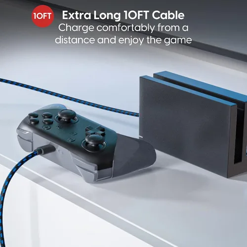Vista 3 de TALK WORKS USB-C Charger Cables for Nintendo SwitchLite + Switch OLED & Pro Controller - 10ft Long Nylon Durable Braided USB Type C Charging Cable