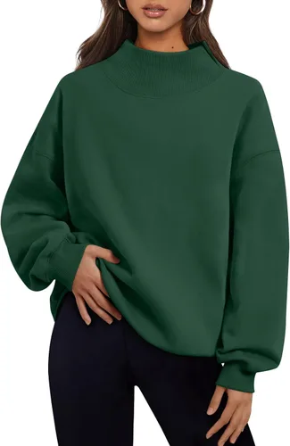 Vista 30 de Trendy Queen Sudaderas de cuello alto para mujer, de gran tamaño, trajes de Albaricoque