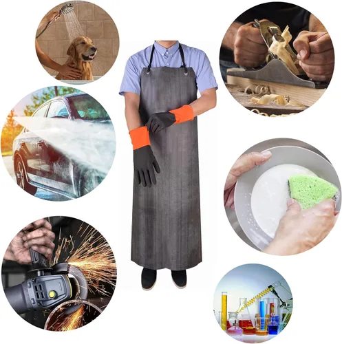 Vista 5 de TonLing Delantal de Goma Impermeable con Guantes de Goma Gruesos para Hombres y Mujeres, Delantales Químicos de Servicio Pesado con Almohadilla