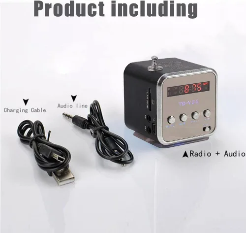 Vista 7 de Mini altavoz portátil reproductor de música, radio FM, altavoz estéreo, soporte para tarjeta TF y disco U, diseño breve, mini altavoz perfecto