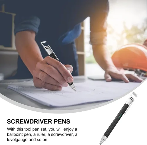 Vista 7 de 5Pcs 6-in-1 Multi-Tool Ballpoint Pens with Ruler, Level Gauge Screwdriver