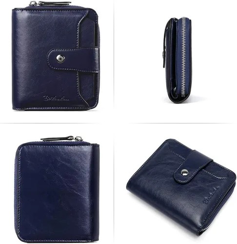 Vista 4 de BOSTANTEN - Billeteras de piel para mujer, con bloqueo RFID, con cremallera y bolsillo, billetera pequeña de dos cuerpos, con tarjetero