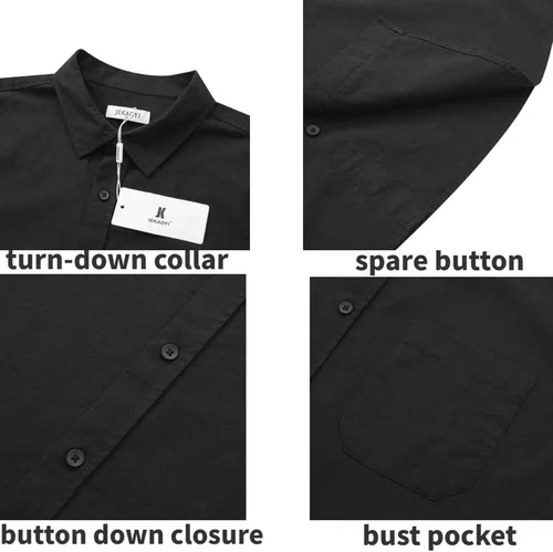 Vista 6 de JEKAOYI Mens Casual Linen Button Down Short Sleeve Shirts Beach Summer Spread Collar Pocket Tops
