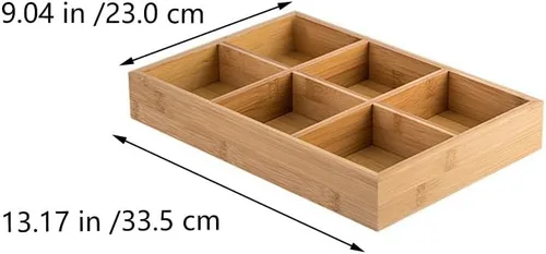 Vista 2 de Cabilock Plato de bambú para ollas calientes con 6 compartimentos, bandeja dividida para verduras, frutas, almacenamiento de alimentos, 12.00 x 8.26