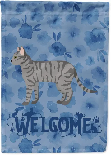 Vista 86 de Caroline's Treasures CK4813CHF - Bandera de bienvenida con gato abisinio azul, manga grande, para porche, para colgar en la pared, poliéster