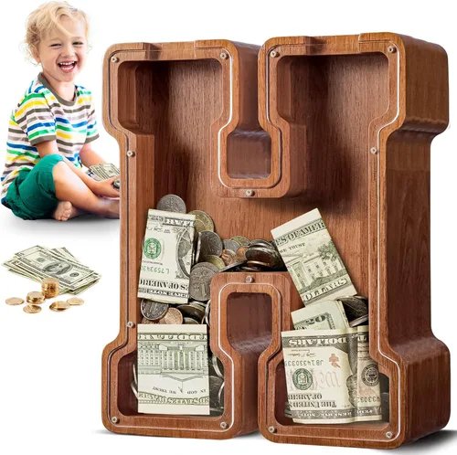 Vista 88 de SummiDate Alcancía de madera de letra para niños y niñas, Alfabeto, personalizada, regalo de cumpleaños y pascua para niños (A)