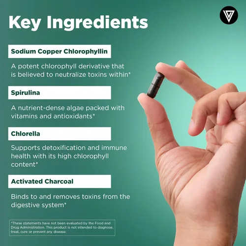 Vista 5 de Vital Vitamins Pastillas de clorofila – Suplemento desodorizante corporal – Hecho con espirulina, clorella, perejil orgánico, menta y carbón