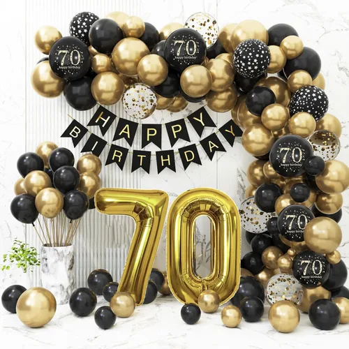 Vista 9 de Decoraciones de 40 cumpleaños para hombres y mujeres, globos de cumpleaños de 40 años negros y dorados para fiesta con pancarta de feliz 40