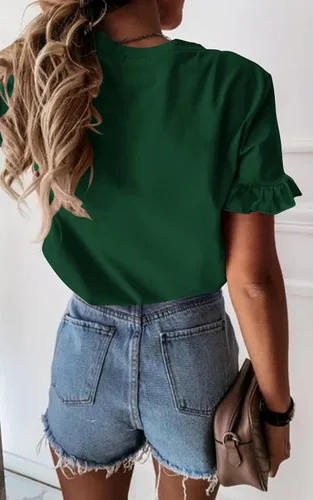Vista 3 de PRETTYGARDEN Camiseta de manga corta con cuello redondo liso para mujer