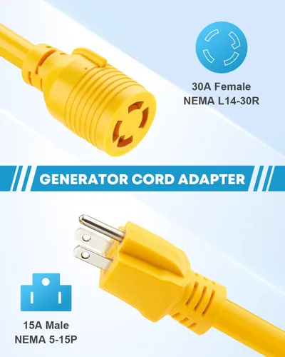 Vista 2 de Kohree Cable adaptador de generador NEMA 5-15P a L14-30R, adaptador de 3 clavijas a 4 clavijas, STW 10 AWG 12 pulgadas, generador macho de 15