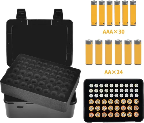 Vista 4 de ALCYON Caja Organizadora de Almacenamiento de Baterías, Estuche Soporte de Garaje para 24* AA, 30* Baterías AAA