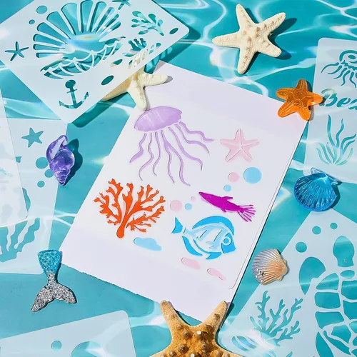 Vista 4 de 30 plantillas de criaturas marinas y oceánicas de 5 x 5 pulgadas para pintar animales marinos, plantillas de patrón de bricolaje, plantillas