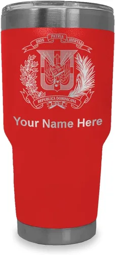 Vista 40 de LaserGram Taza aislada al vacío de 20 onzas, escudo de armas, República Dominicana, grabado personalizado incluido (gris)