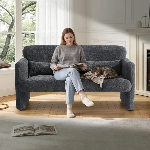 Vista 11 de Sillas de acento de 33.86 pulgadas, silla moderna con brazos de tela sherpa, cómodo sillón tapizado para descanso, sofá individual con almohada