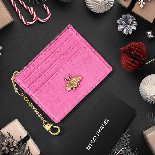 Vista 81 de SEAVILIA Tarjetero llavero cartera para mujer con ventana de identificación RFID monedero regalo abeja delgada minimalista pequeña cartera