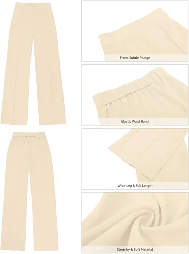 Vista 8 de Vetinee Pantalones de vestir para mujer, estilo casual, de cintura alta, pierna ancha, para trabajo, oficina, pantalones elásticos