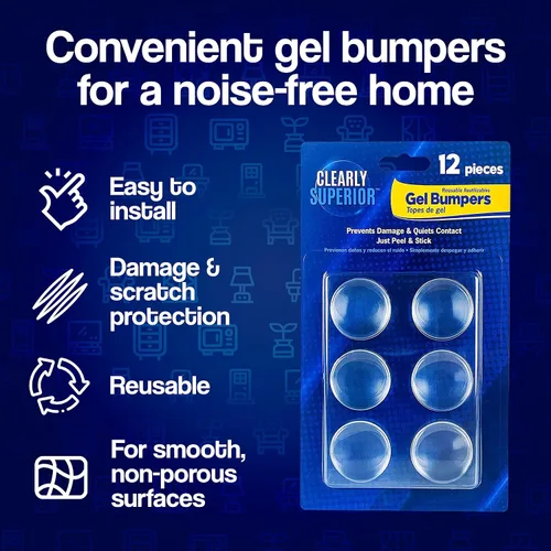 Vista 6 de Clearly Superior Topes de Gel Redondos Pequeños de 1.13" Paquete de 12 - Protectores Autoadhesivos para Muebles - Protege las Superficies de Daños