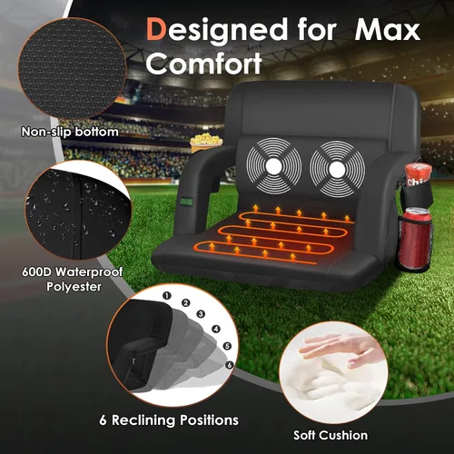 Vista 7 de HOPERAN Massage Heated Stadium Seats for Bleachers with Back Support & Lumbar Pillow, 3 Level Heating & 6 Modes Massage Portable Heated Stadium