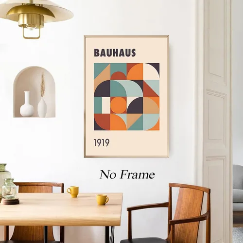 Vista 6 de Bauhaus - Arte de pared moderno de mediados de siglo, póster geométrico de Bauhaus, bloque de color azul y naranja, impresiones artísticas