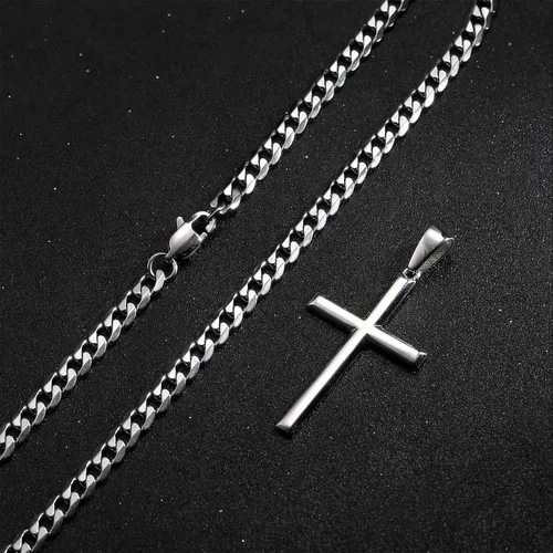 Vista 9 de Tungary Collar de cruz de plata de ley 925 para hombres y mujeres, cadena de eslabones cubanos de acero inoxidable de 0.197in para hombres, cadena