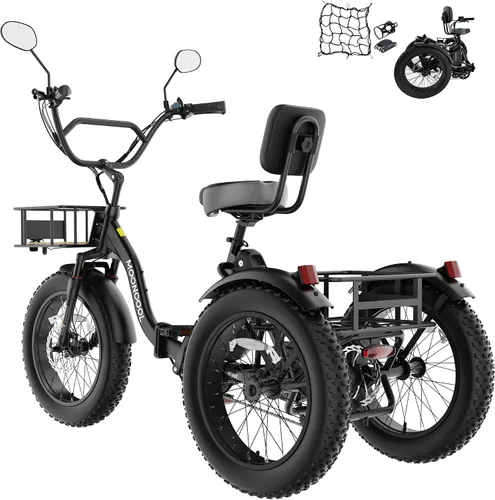 Vista 12 de MOONCOOL Triciclo eléctrico plegable para adultos, Etrike de aluminio de 20 pulgadas, clasificado 500 W, batería extraíble de 48 V frenos de disco