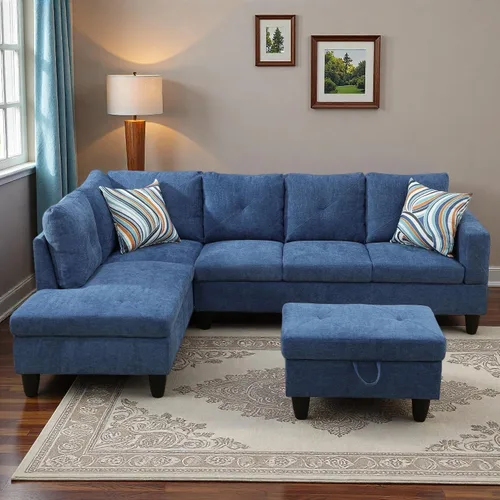 Vista 19 de Sofás en forma de L para sala de estar, muebles de sofá seccional para sala de estar con otomana de almacenamiento, sofá seccional modular con Beige