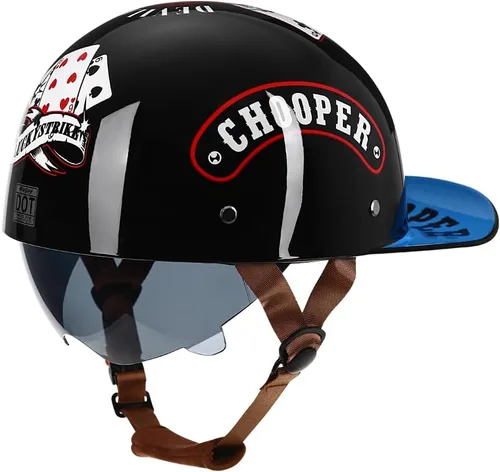Vista 7 de Casco abierto de estilo vintage retro para motocicleta, gorra de béisbol, medios cascos con lente desplegable para hombres y mujeres, ciclomotor